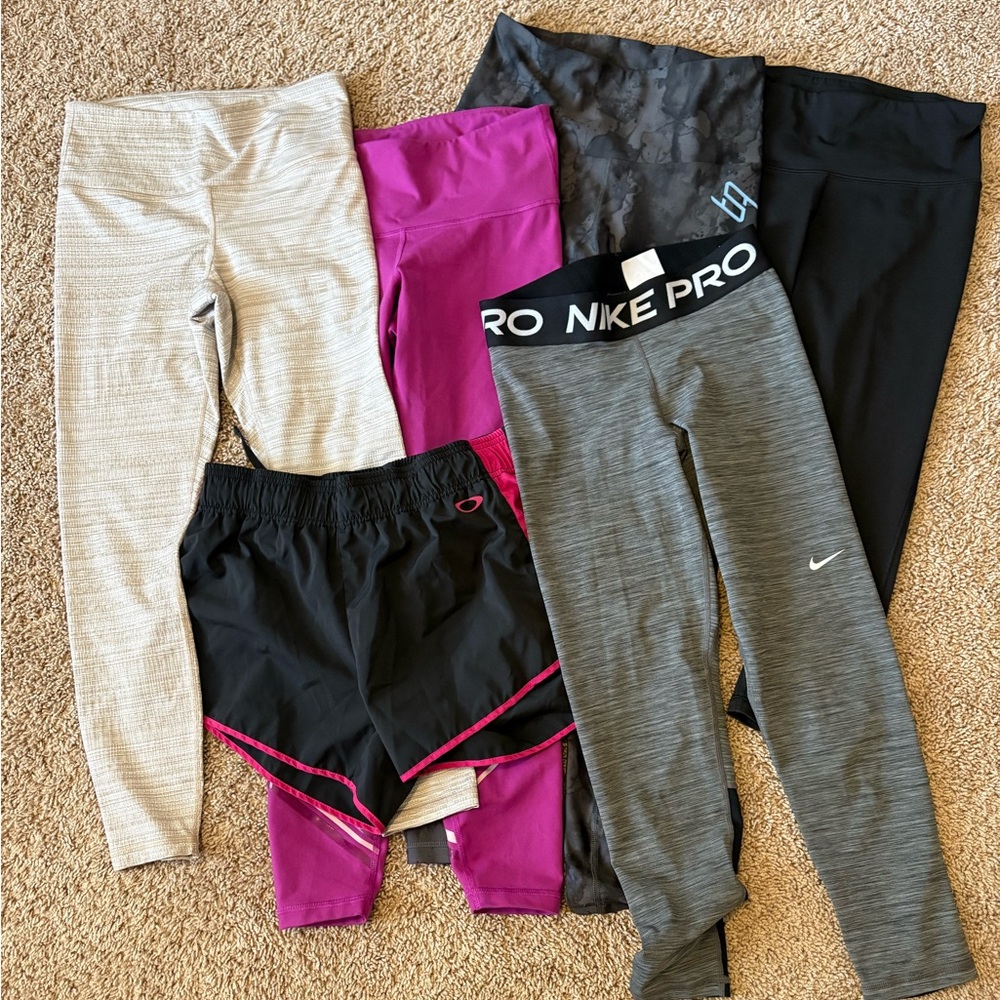 Women’s workout bottoms: leggings & shorts, size small, including Athleta & Nike